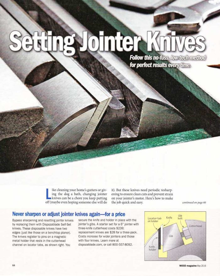 Wood Magazine: Self Setting Joiner and Planer knives